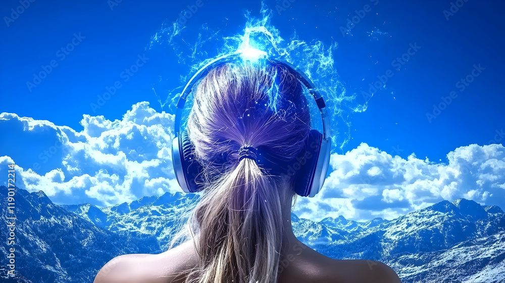 A girl enjoys the midnight sky and lofi tunes a peaceful illustration A girl enjoys the midnight sky and lofi tunes a peaceful illustration