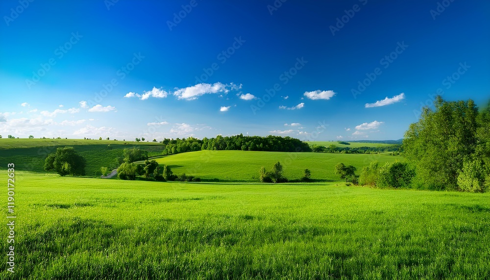 Fototapeta premium landscape with green grass and blue sky background