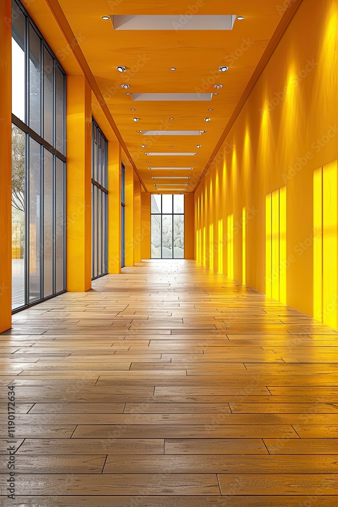Modern Gallery Interior With Empty Yellow Walls and Open Space for Artistic Expression and Displays Modern Gallery Interior With Empty Yellow Walls and Open Space for Artistic Expression and Displays