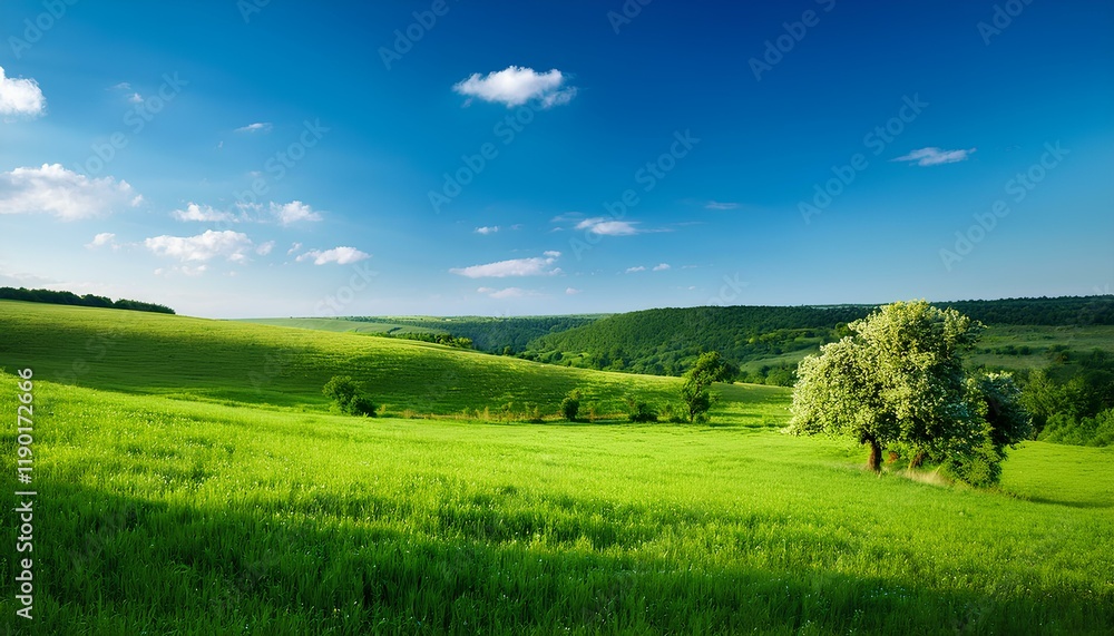 Obraz premium landscape with green field and blue sky