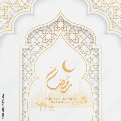 Ramadan Kareem premium gold background islamic arabic calligraphy realistic background paper cut design