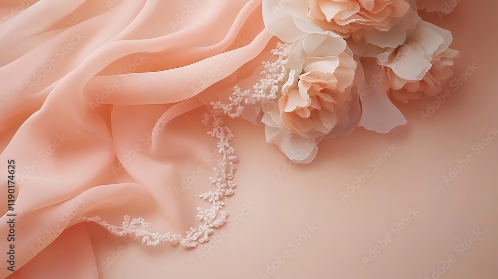 Peach Fabric Draped With Delicate Lace and Roses Peach Fabric Draped With Delicate Lace and Roses
