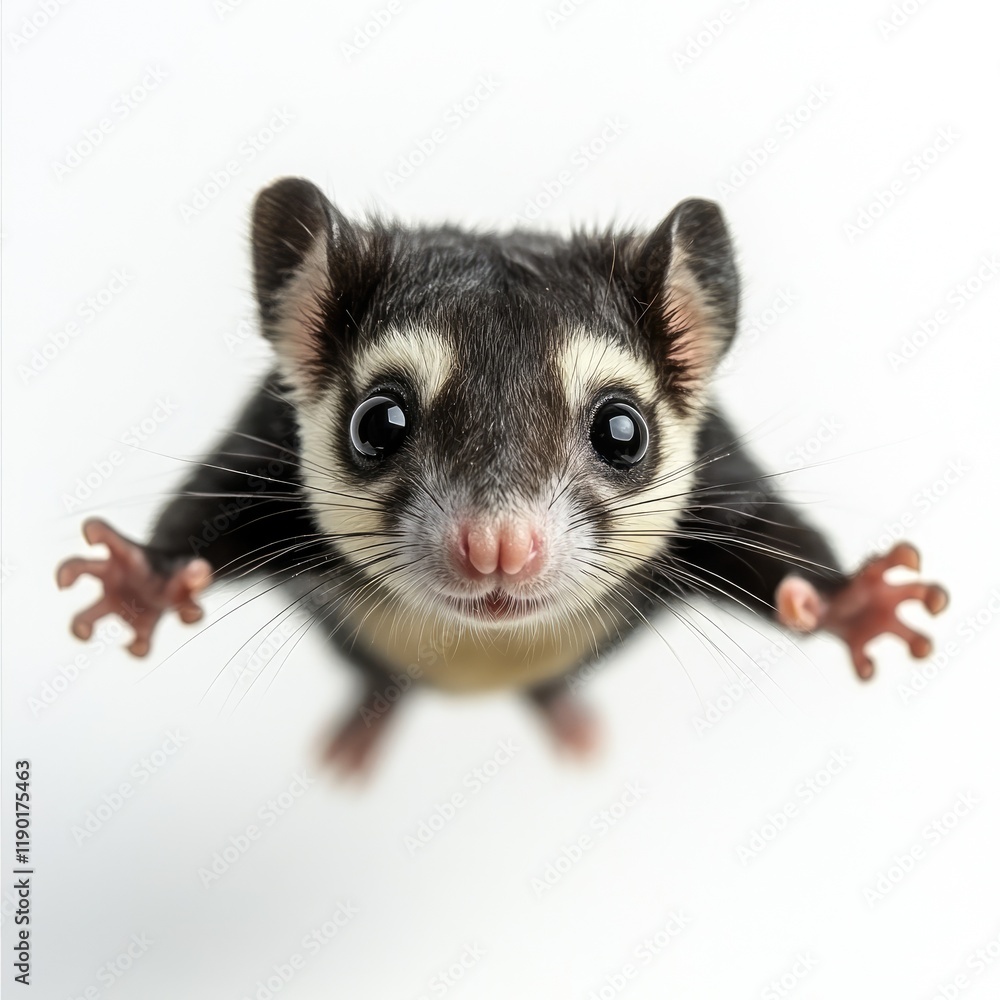 Fototapeta premium Adorable Sugar Glider Posing, Studio Shot, White Background, Pet Website