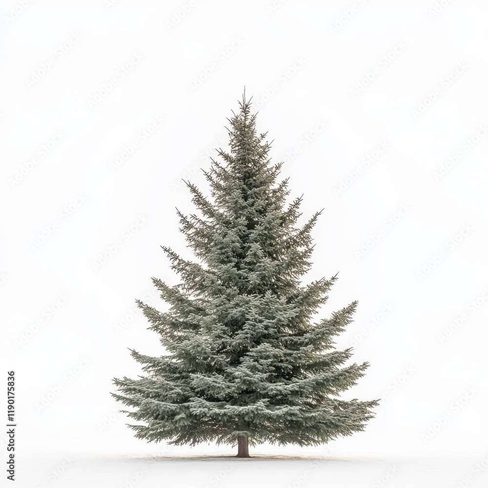 Fototapeta premium A majestic arched pine tree stands gracefully in the snow, contrasting beautifully against a pristine white background.