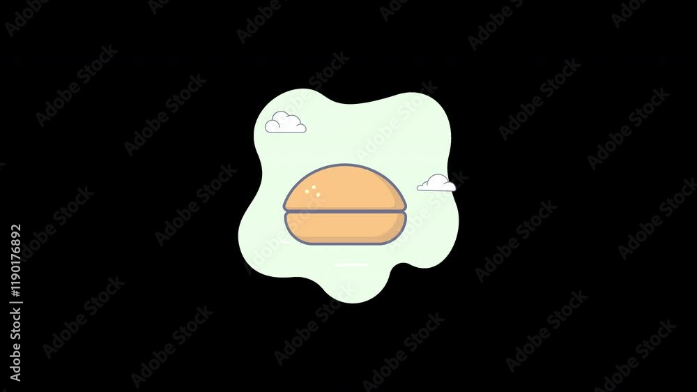 Simple cartoon illustration of a burger on a light background with clouds. Simple cartoon illustration of a burger on a light background with clouds.