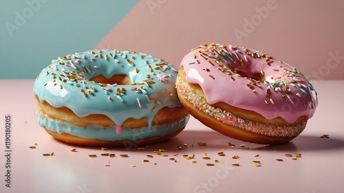 Delicious, glazed donut with colorful sprinkles and icing