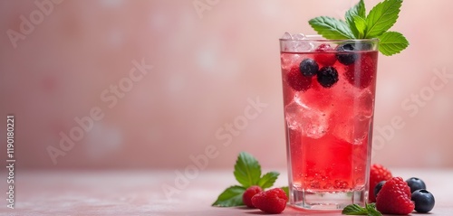 Refreshing Kombucha with Berries and Mint Garnish