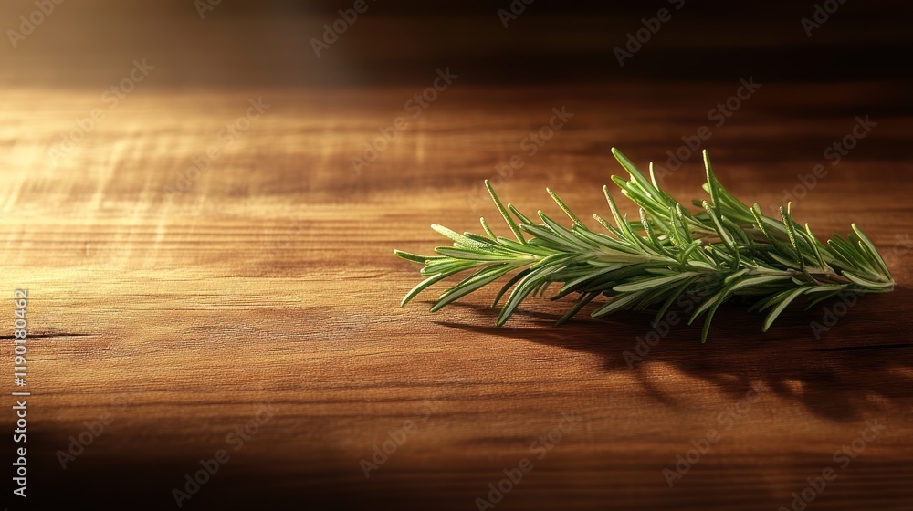 Fresh rosemary sprig on rustic wooden table. Fresh rosemary sprig on rustic wooden table.