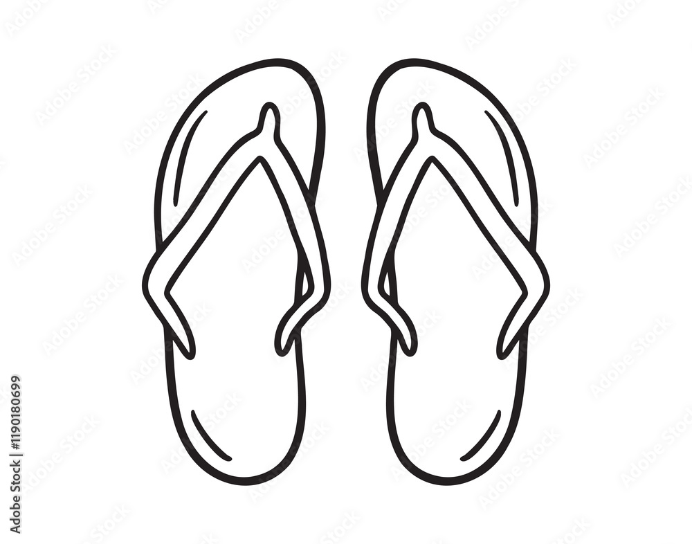 beach slippers doodle hand drawn icon. Outline drawing beach slippers line clipart symbol beach slippers doodle hand drawn icon. Outline drawing beach slippers line clipart symbol