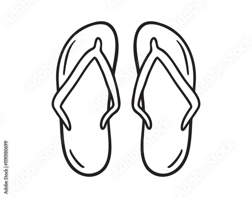 beach slippers doodle hand drawn icon. Outline drawing beach slippers line clipart symbol