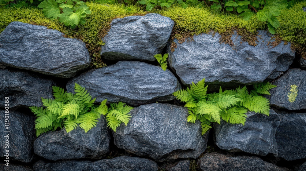 Serene Stone Wall with Lush Greenery Serene Stone Wall with Lush Greenery