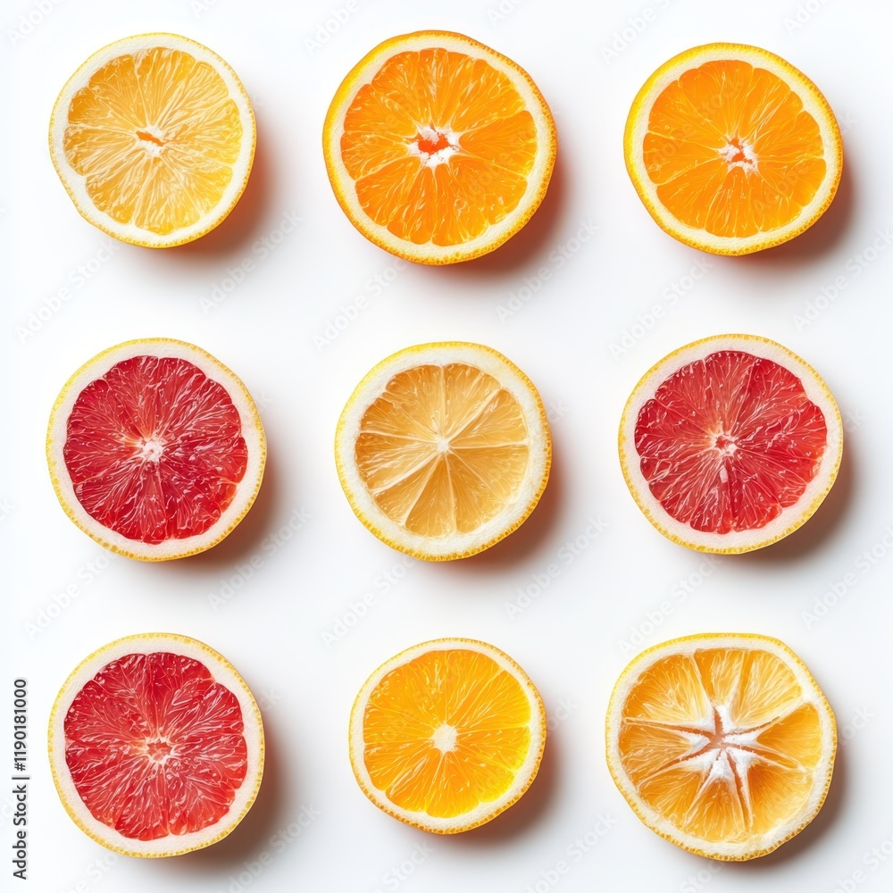 Fototapeta premium A detailed close-up view showcasing a group of freshly cut oranges, revealing their juicy segments and vibrant color.