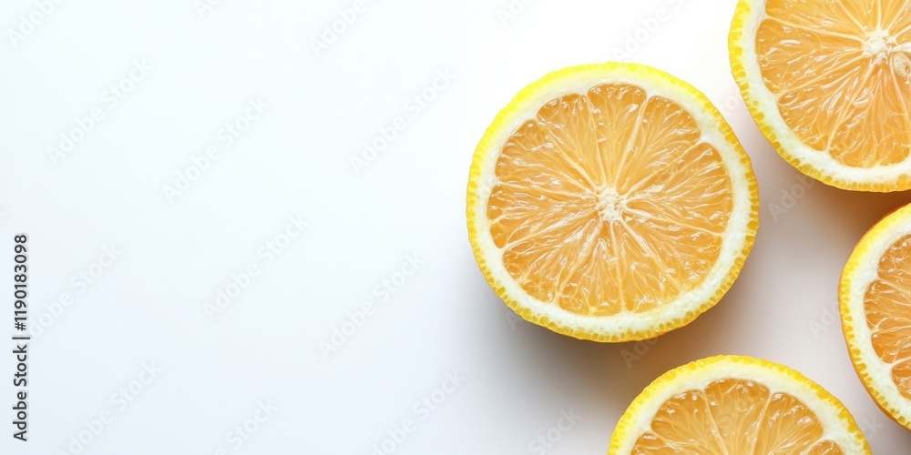 Four vibrant orange slices are arranged neatly on a clean white surface, showcasing their juicy texture and bright color contrast. Four vibrant orange slices are arranged neatly on a clean white surface, showcasing their juicy texture and bright color contrast.