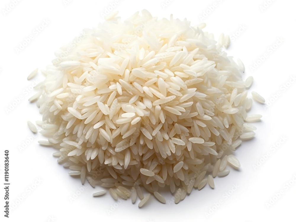Aerial View of Single Serving of Rice Isolated on White Background - Perfect for Food Blogs and Culinary Websites Aerial View of Single Serving of Rice Isolated on White Background - Perfect for Food Blogs and Culinary Websites