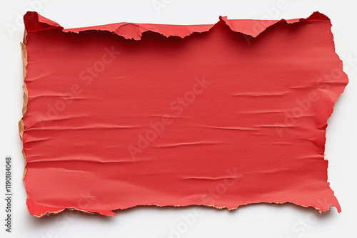 red piece of paper with a jagged edge. The paper is torn and has a rough texture