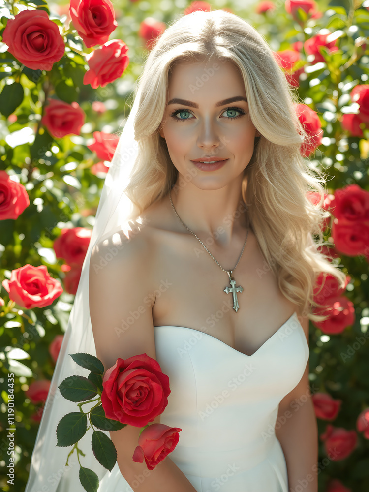Stunning Portrait of a Beautiful Female Model with a Rose-Filled Background – Elegant and Fashionable Woman in a Modern Dress, Embracing Natural Beauty in Bloom. Generative AI. Stunning Portrait of a Beautiful Female Model with a Rose-Filled Background – Elegant and Fashionable Woman in a Modern Dress, Embracing Natural Beauty in Bloom. Generative AI.