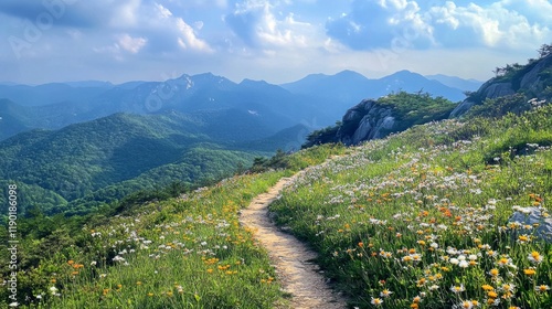 Scenic Mountain Trail with Wildflowers photo