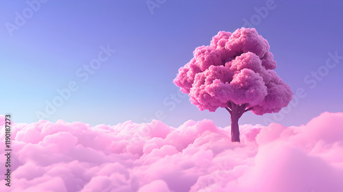 Majestic pink tree against cloudy sky dreamlike landscape artistic view serene environment fantasy concept for visual impact