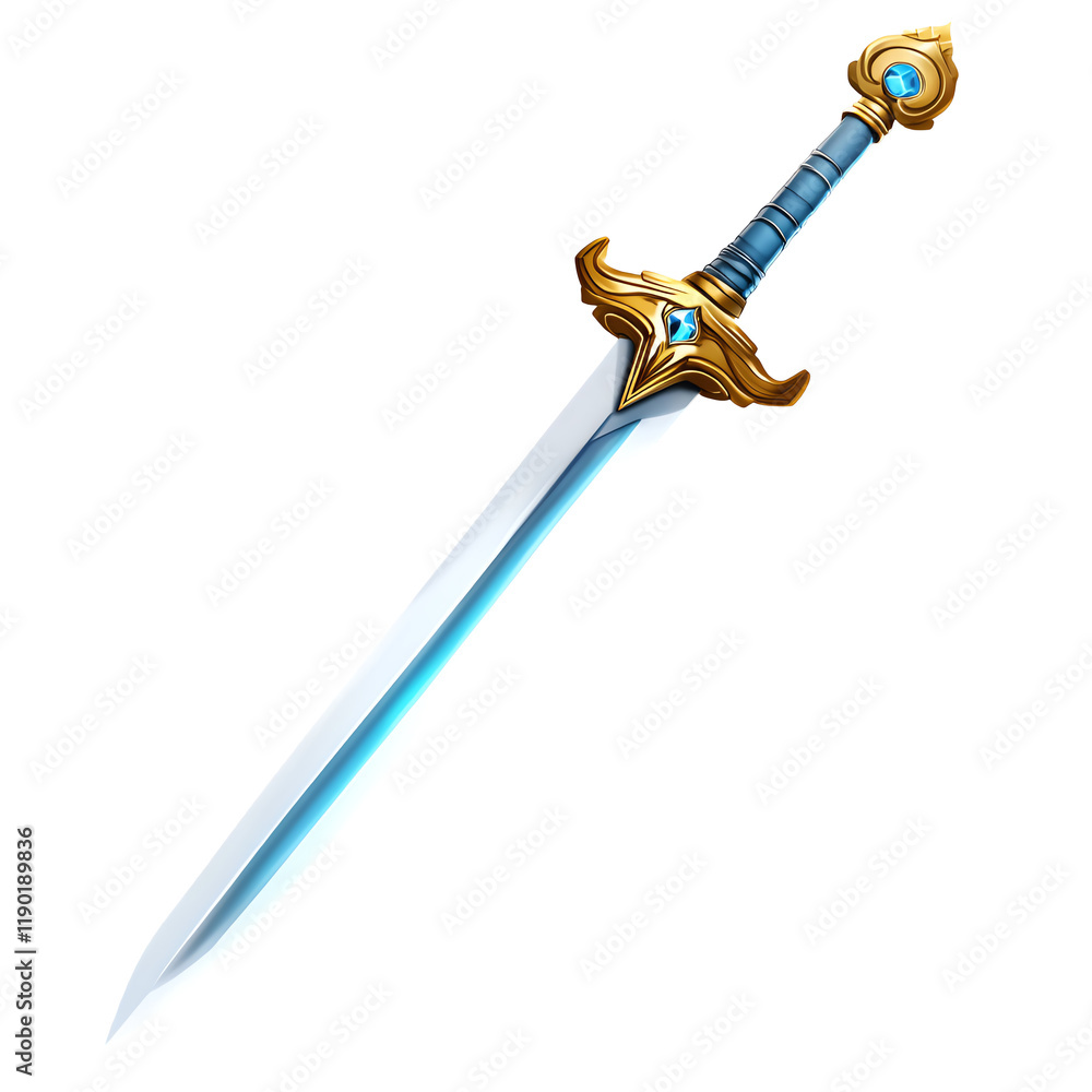 Fantasy sword with ornate design and glowing blade, white isolate background Fantasy sword with ornate design and glowing blade, white isolate background