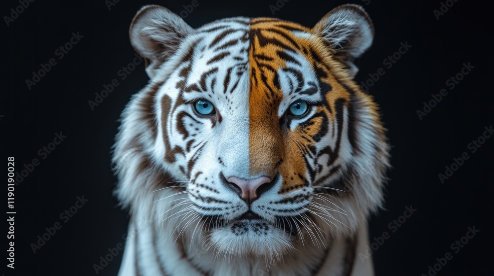 Fototapeta premium Half white, half orange tiger portrait.