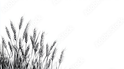 Monochromatic Wheat Field Sketch: A study in grayscale depicting a lush wheat field against a stark white background.