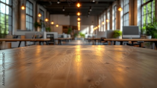 Wallpaper Mural Modern Industrial Office Workspace with Wooden Desk and Warm Lighting Torontodigital.ca