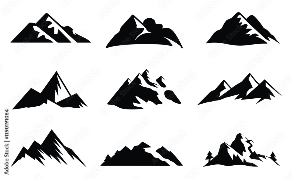 Fototapeta premium Set of mountain silhouettes. isolated vector on white background.