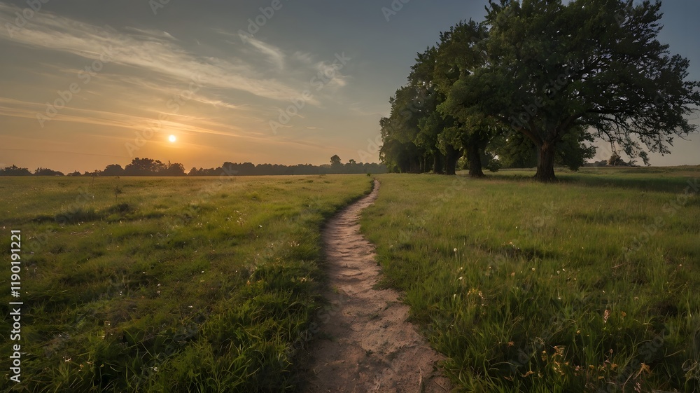 Obraz premium A lone path stretching into the distance through a meadow