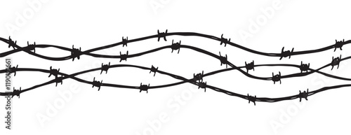 Barbwire fence background. Black sketch vector illustration. Design element for military, security, prison, slavery concept