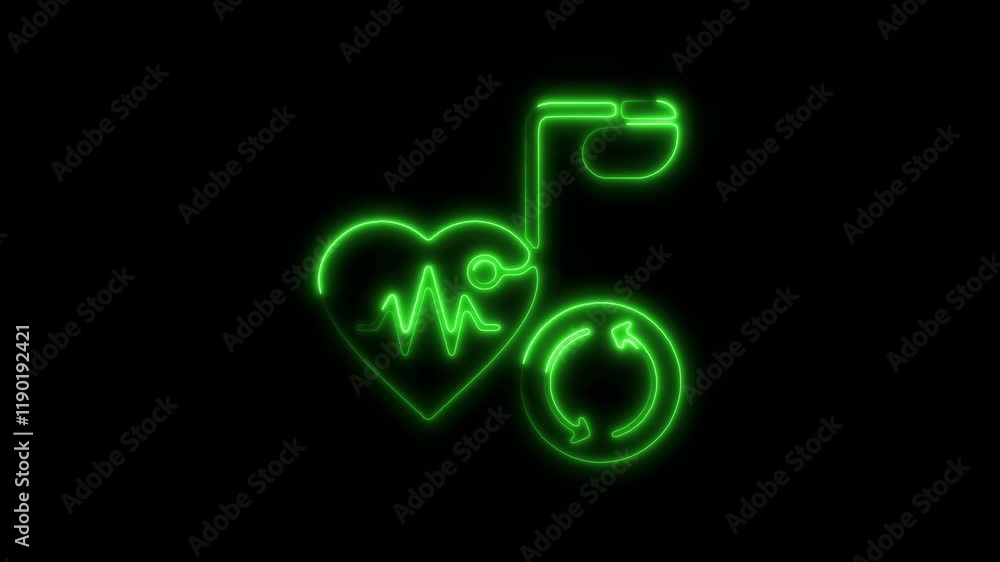 Glowing Neon Pacemaker Icon, Cardiac Device for Heart Rhythm Management, HD Video Motion Graphic Animation on Black Background Glowing Neon Pacemaker Icon, Cardiac Device for Heart Rhythm Management, HD Video Motion Graphic Animation on Black Background