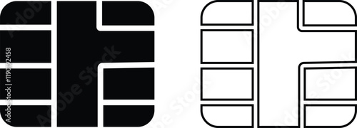 EMV chip icon set. Line, glyph and filled outline, mobile telephone Microchip for bank plastic credit or debit charge or sim card. Digital Nfc technology. Contactless payment at terminals and ATMs.