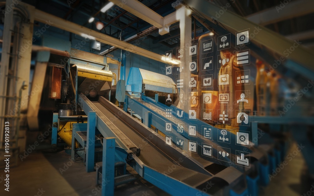 Naklejka premium Industrial Factory Automation System with Conveyor Belt