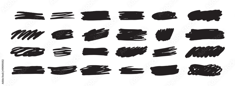 Ink brush shape strokes set, brushes, lines, black paint, grungy. hand drawn graphic element isolated Ink brush shape strokes set, brushes, lines, black paint, grungy. hand drawn graphic element isolated