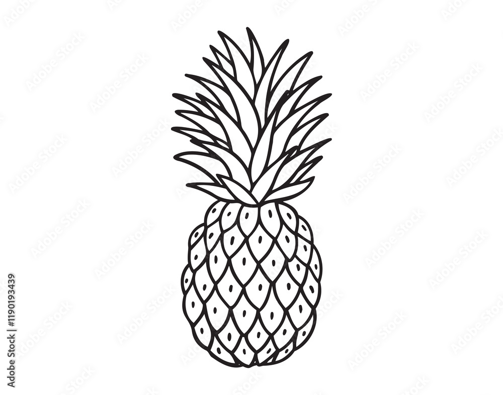 Fototapeta premium Pineapple fruit doodle hand drawn icon. Outline drawing Pineapple line clipart symbol