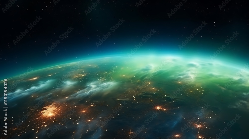 Obraz premium Earth at Night City Lights and Aurora