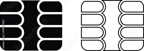 EMV chip icon set. Line, glyph and filled outline, mobile telephone Microchip for bank plastic credit or debit charge or sim card. Digital Nfc technology. Contactless payment at terminals and ATMs.