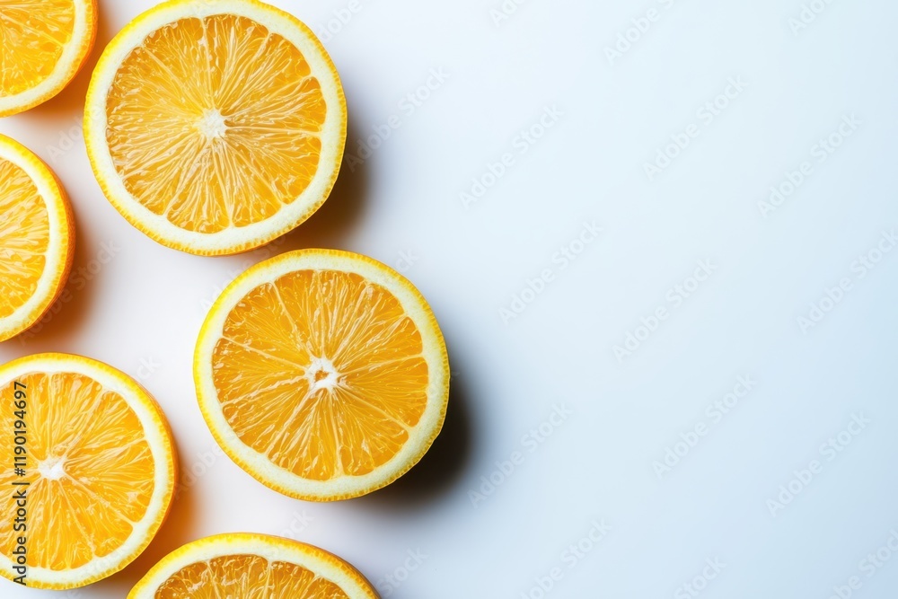 Fresh orange slices arranged neatly on a white surface, showcasing their vibrant color and juicy texture, perfect for a healthy snack or decoration. Fresh orange slices arranged neatly on a white surface, showcasing their vibrant color and juicy texture, perfect for a healthy snack or decoration.