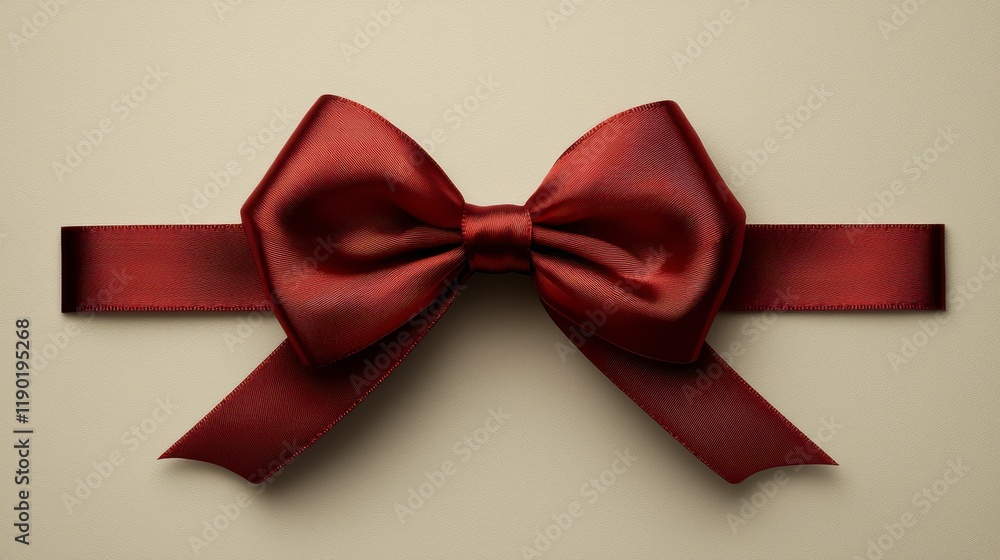 Elegant burgundy satin ribbon bow isolated on beige background. Elegant burgundy satin ribbon bow isolated on beige background.