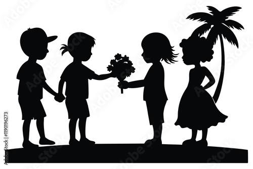 Silhouettes of a man proposing to a woman