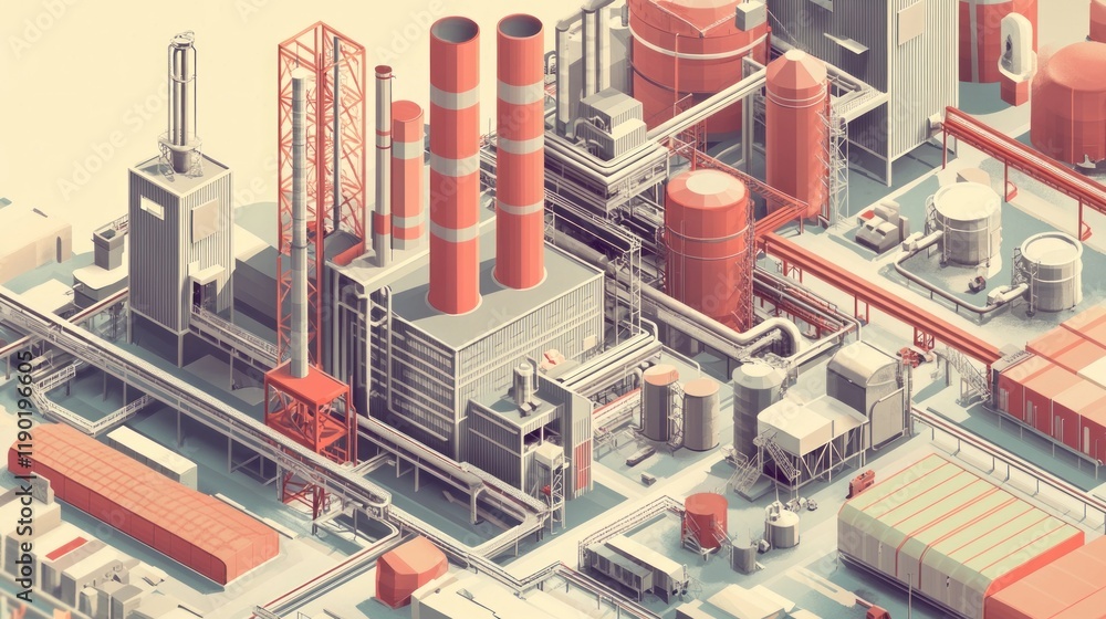 Obraz premium Isometric Industrial Complex: A Detailed Visualization of a Modern Factory