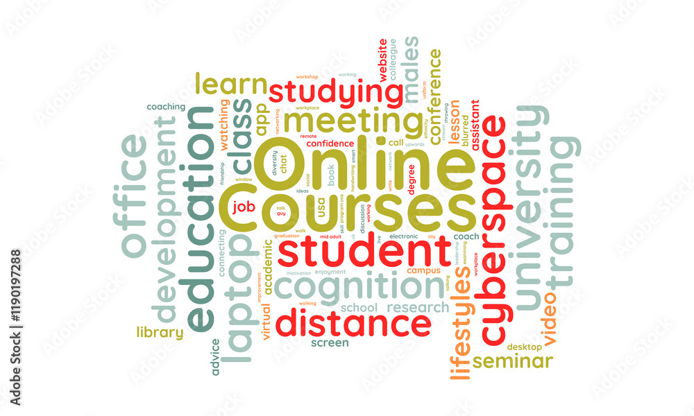 Online Courses word cloud template. Online Courses concept vector tagcloud background. vector illustration. Online Courses word cloud template. Online Courses concept vector tagcloud background. vector illustration.