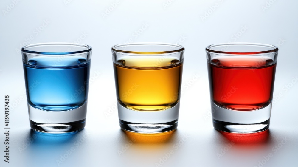 Brightly Colored Shots in Glasses on a Table for Celebration Ideas Brightly Colored Shots in Glasses on a Table for Celebration Ideas