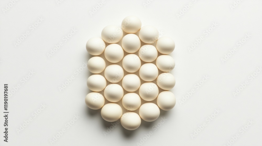 Arrangement of White Eggs on a Light Background in Unique Shape Arrangement of White Eggs on a Light Background in Unique Shape