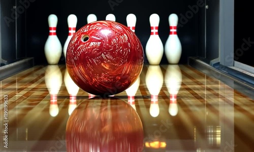 Red Bowling Ball on Polished Lane Ready to Strike