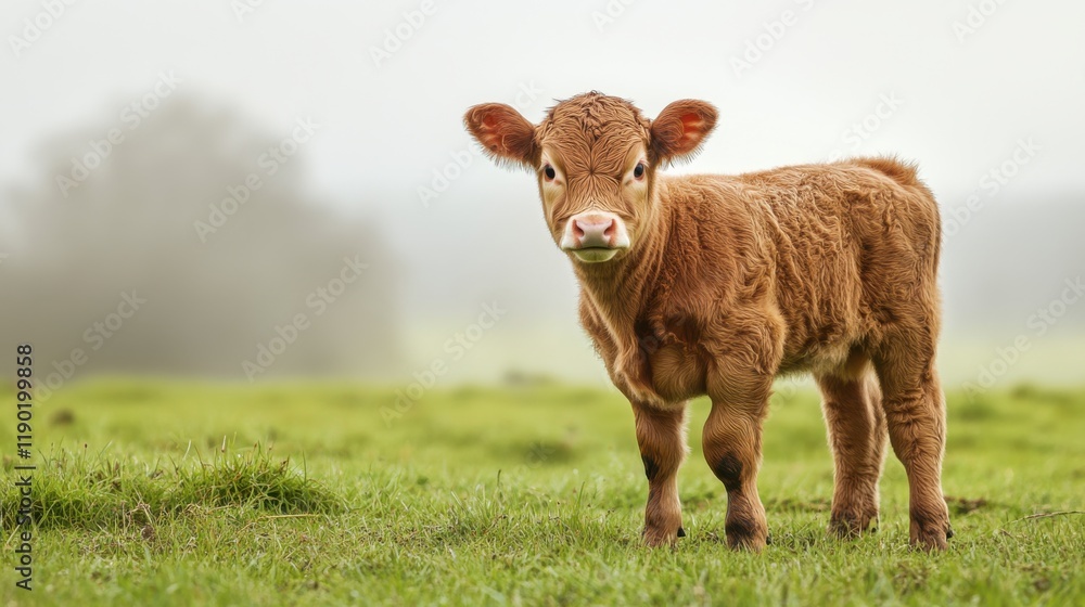 Baby Calf in a Green Field with Soft Background Baby Calf in a Green Field with Soft Background