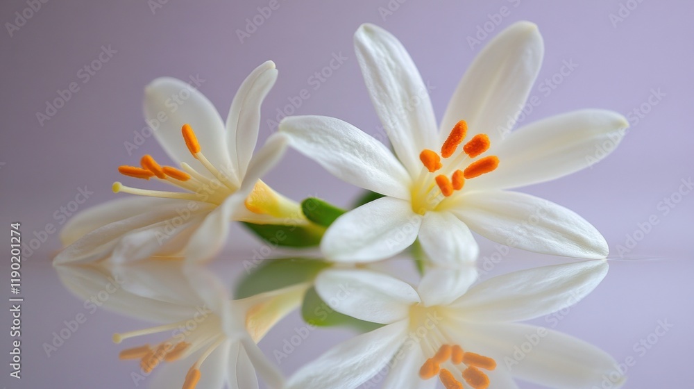 Delicate White Flowers with Reflections on Soft Background Delicate White Flowers with Reflections on Soft Background