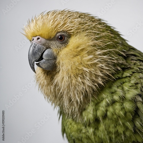 A Kakapo in a playful, animated cartoon style, white background.