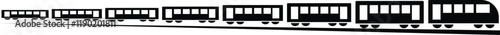 Train and tram railroad central station icon. Public Transportation black flat vector collection isolated on transparent background. Railway freight station sign and symbol for transport.
