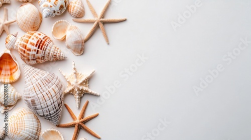 Beautiful Collection of Seashells and Starfish on Soft Background