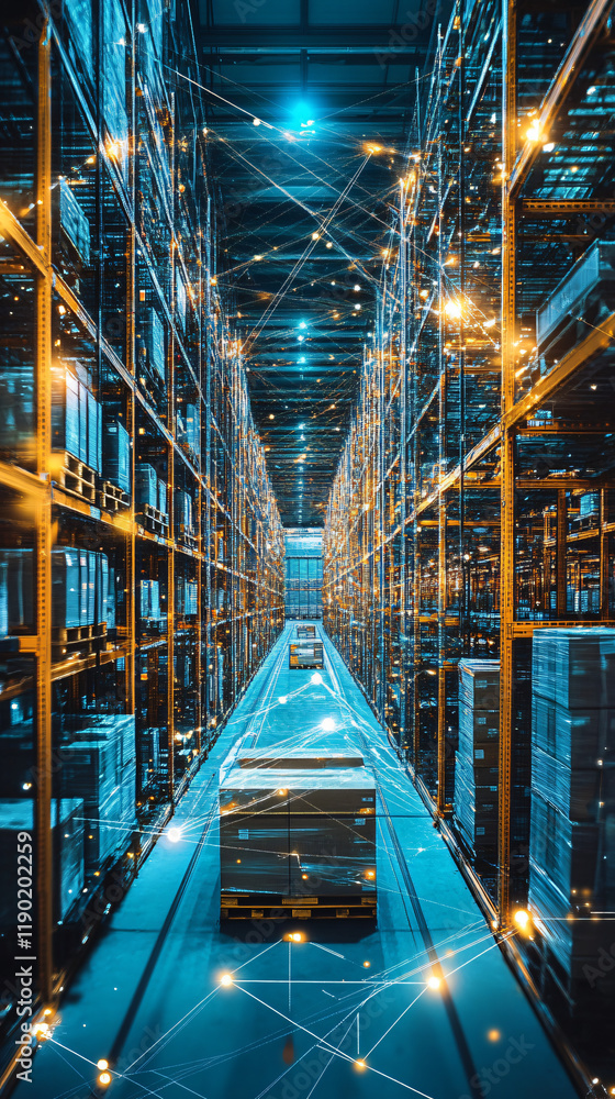 Fototapeta premium AI-powered supply chain optimization for predictive logistics and demand forecasting in interconnected industrial systems.